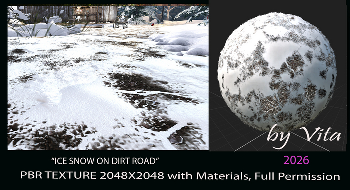 Second Life Marketplace Vita S 3D Textures ICY SNOW ON DIRT ROAD 2026 ICE SNOW ON DIRT ROAD 